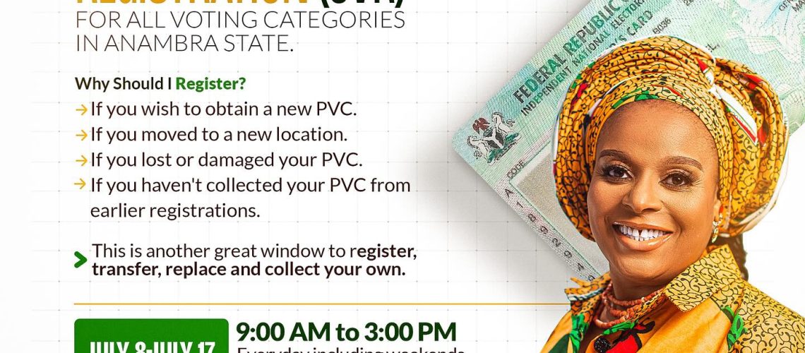 CVR: Don’t disenfranchise yourself, get your PVC – Soludo’s wife urges Anambra residents